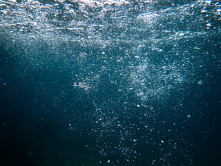 Bubbles under the sea in the crystal clear green sea water. Mediterranean sea bubbles, Air bubbles...