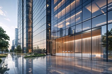 Obraz premium Innovative Glass Facade in Contemporary Urban Corporate Architecture