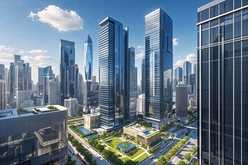 Fototapeta premium Sleek Skyscrapers and Professional Development Hubs in a Vibrant City Landscape