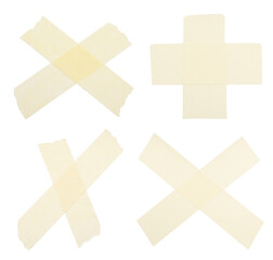 Adhesive tape pieces isolated on white, set