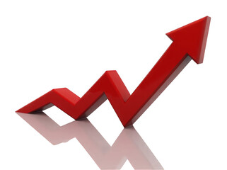 A bold red upward arrow symbolizing growth and success in a business context.