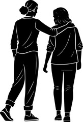 Supportive Friendship Silhouette, Two Women Walking Together in Comfort and Compassion
