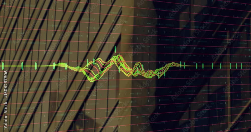 Poster on loading ui multicolor waveform traces converging oscillating rising visualizing data trends