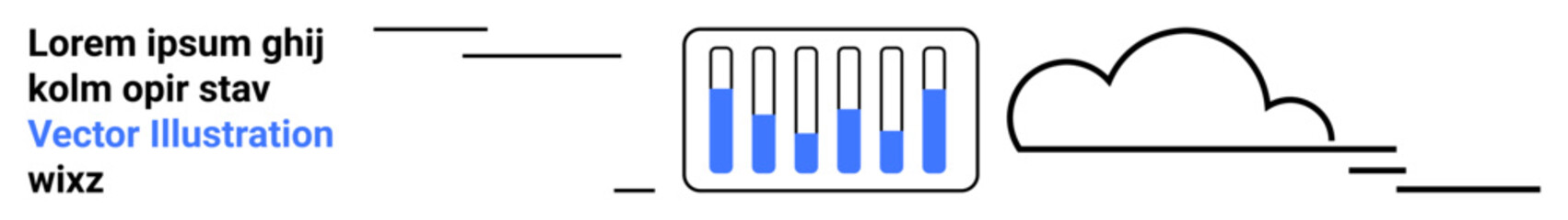 Cloud icon next to data bar chart with blue highlights, representing storage and analytics. Ideal for technology, cloud services, data visualization, analysis, storage management, cloud computing
