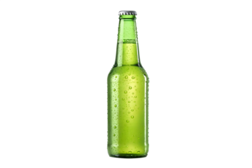 green beer bottle isolated on transparent white background
