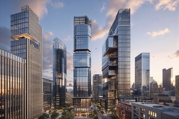 Fototapeta premium Innovative Workplace Designs Transforming City Skylines