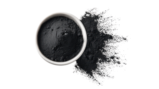 Activated Charcoal Powder in a Bowl on Transparent Background