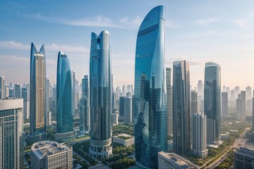 Obraz premium Shining Skyscrapers in a Corporate City Skyline