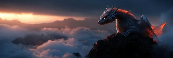 Majestic Dragon Perched Atop Mountain Peak