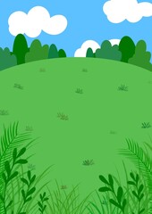 Obraz premium Field grass hill landscape illustration painting background