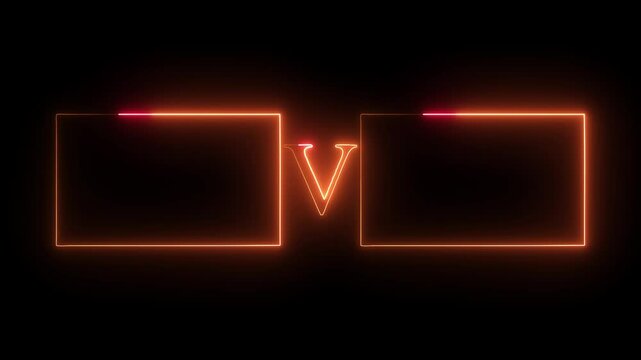 Versus icon animation glowing neon blue color vs game v and s match team challenge sign symbol on black background V versus bars neon animated versus