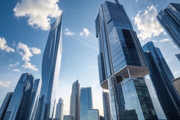 Fototapeta premium Shining Urban Skyscrapers and Modern Office Towers in Architectural Design