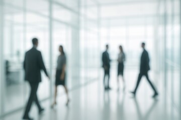 Blurred Business People White Glass Office Background Defocused Corporate Environment Modern Workspace Abstract Backdrop Template Professional Setting Visual