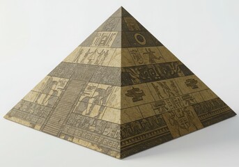 Obraz premium Egyptian pyramid with hieroglyphs isolated on white background