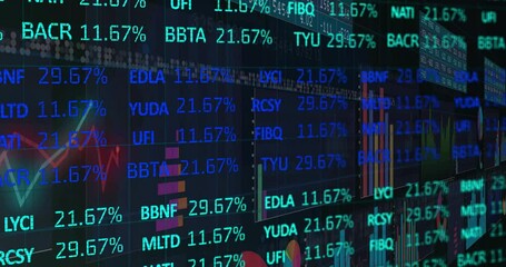 Dark trading interface initiating bar charts updating values, visualizing shifting market trends - Powered by Adobe