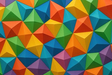 Fototapeta premium Colorful Origami Paper Abstract Wallpaper Background Folded Geometric Shapes Texture Pattern Contemporary Craft Art Design Style Vibrant Hues Graphic