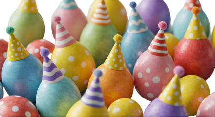 Festive Eggs In Party Hats Illustration Celebrating Birthdays