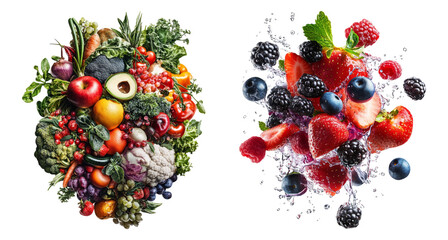 Vibrant Fresh Produce and Juicy Berries in Artistic Arrangement Isolated Transparent Background