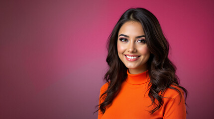 Fototapeta premium young woman happy on magenta background
