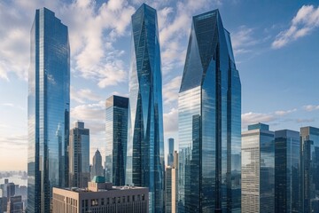 Fototapeta premium Majestic Skyscrapers and Corporate Office Giants Shaping City Landmarks with Reflective Glass Structures