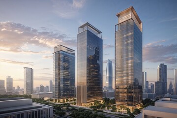 Fototapeta premium Sophisticated Architectural Design of Commercial Office Towers in an Urban Skyline