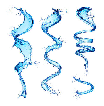 Swirling Blue Water Liquid Forms with Splashing Effects in Art, Isolated on Transparent Background