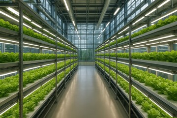 Fototapeta na wymiar Hydroponics Vertical Farm in Building with High Technology Farming
