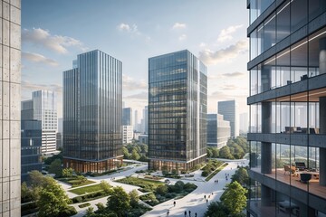 Fototapeta premium Sleek Urban Office Complexes in a Modern Cityscape with Concrete Structures