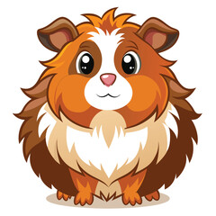 Fototapeta premium A fluffy guinea pig with brown and white fur stands facing forward with a slightly surprised expression with white background