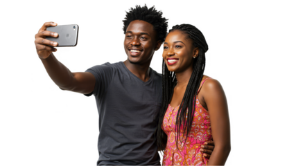 Happy Black Couple Taking Selfie With Smartphone Transparent Background
