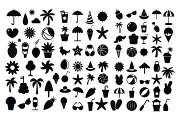 Summer Silhouette Icon Set – Vector Beach Elements
