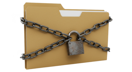 Illustration Of A Brown Folder Locked With Chain And Padlock In Transparency