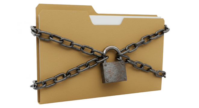 Illustration Of A Brown Folder Locked With Chain And Padlock In Transparency