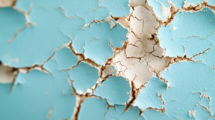 Obraz premium Peeling blue paint reveals cracks and textures on an old surface
