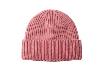 Pink knitted beanie hat isolated on transparent background