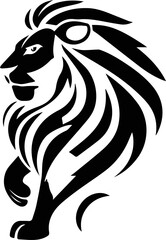 Tribal black silhouette vector illustration of a wild animal, a roaring lion or tiger head design, a symbolic tattoo drawing