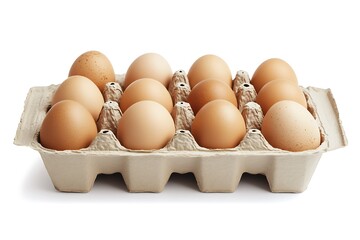 carton containing a dozen brown eggs