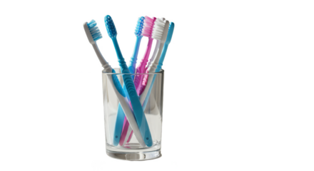 Illustration of Toothbrushes in a Glass with Blue and Pink Bristles against Transparent Background