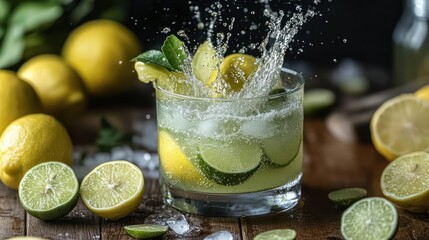 Refreshing Citrus Cocktail with Splashing Water
