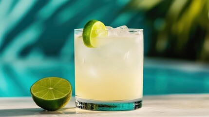 Refreshing Lime Cocktail with Ice on Sunny Day