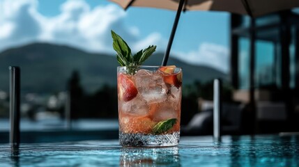 Refreshing Peach Cocktail by the Pool on a Sunny Day