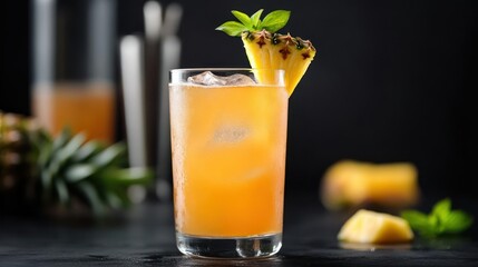 Refreshing Pineapple Cocktail with Ice and Tropical Garnish