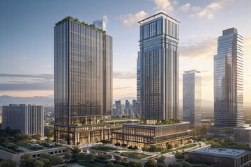 Fototapeta premium Sleek Skyscrapers and Contemporary Office Designs in Modern Architecture