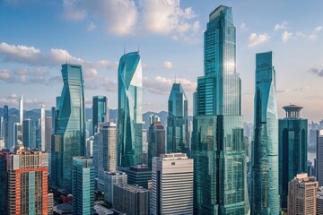 Fototapeta premium Stunning Metropolitan Skyline Featuring Diverse Glass Architectural Towers