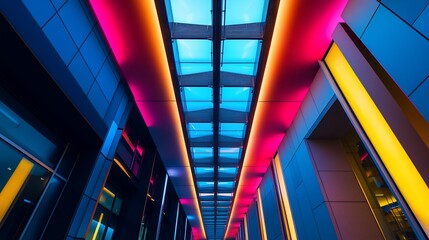Obraz premium Modern architecture with vibrant illumination creating dynamic perspectives