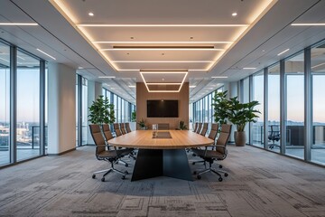 Fototapeta premium Modern Office Space Design with Cutting-Edge Corporate Architecture and Innovative Workspace Solutions