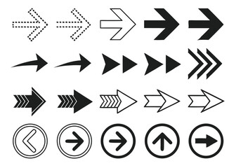 Black Arrow Icons Set – Various Styles and Directions for Navigation & UI Design