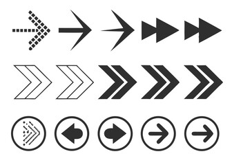Black Arrow Icons Set – Various Styles and Directions for Navigation & UI Design