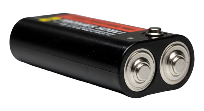 Isolated AA Battery Object with Metallic Cylindrical Terminals on Transparent Background