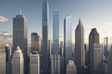 Obraz premium Office Skyscraper Sections Illustrating Urban Development and Skyline Changes